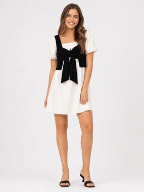 LEDIN Coquette Puff Sleeve Dress XS NWT Cottagecore Bow Layered Look Kawaii